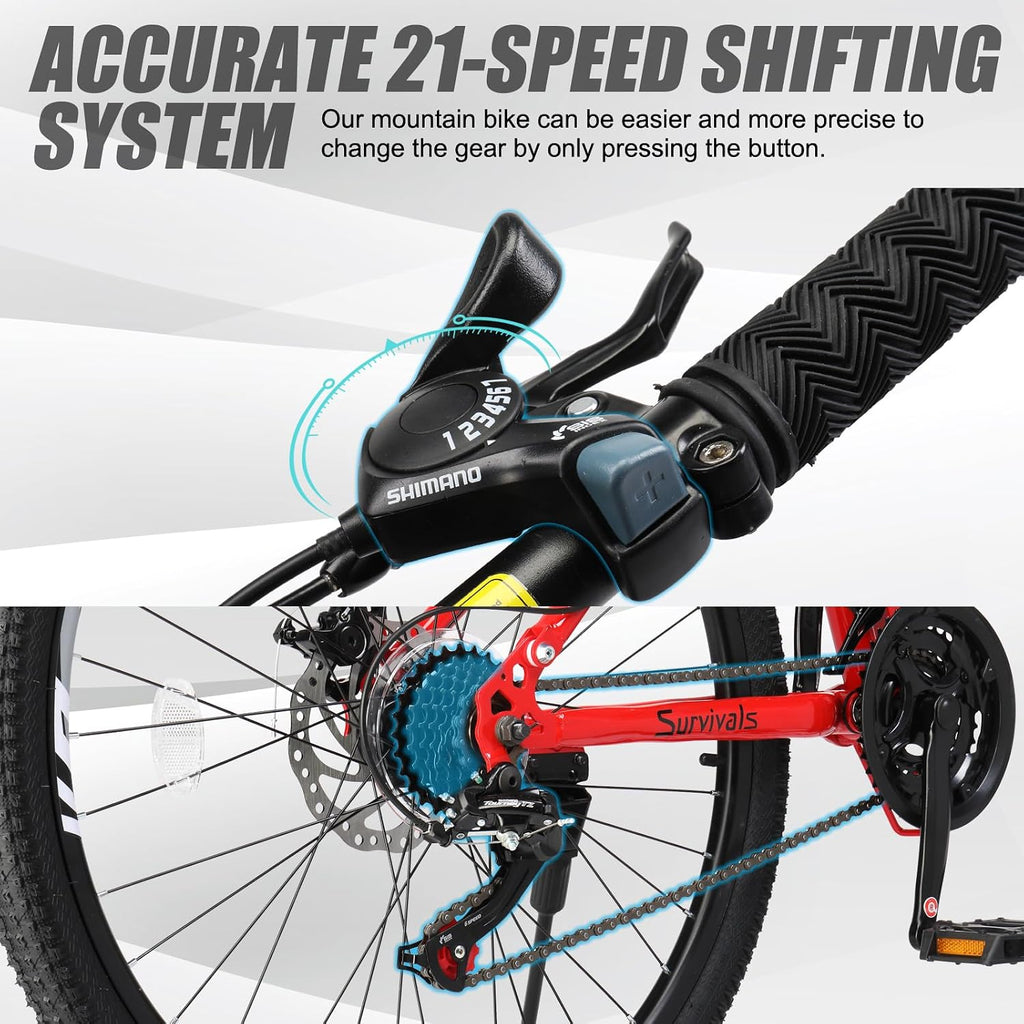 CamPingSurvivals 24/26/27.5 Inch Foldable Bikes for Adults 21 Speed Mountain Bike, Adult Bicycle with High Carbon Steel Frame, Full Suspension, Dual Disc Brake & Adjustable Ergonomic Seat(Black/Red)