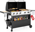 5 Burner Griddle Grill Combo, 2 in 1 Propane Gas BBQ Grill with Porcelain-Enameled Cast Iron Grates & Pan, Outdoor Flat Top Griddle, 695 Sq. In. Propane Barbecue Grill for Patio Backyard Balcony