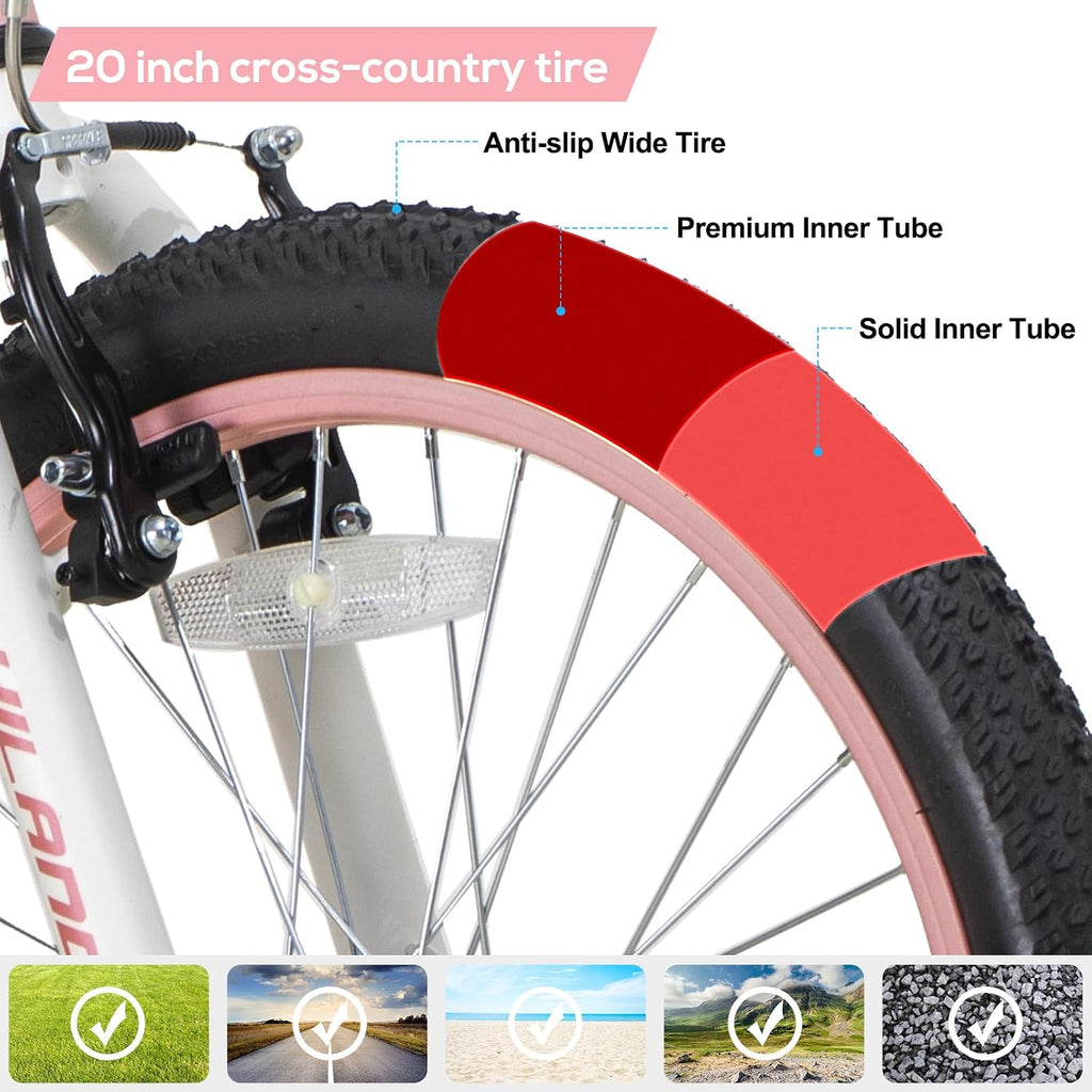 HILAND 20 Inch Kids' Bicycles Mountain Bike for Boys, Girls 5+ Years Old, Single Speed Kids Bicycles with Dual Handbrakes, Child Bike | Kids Bicycles, Dual Handbrakes, Kickstand