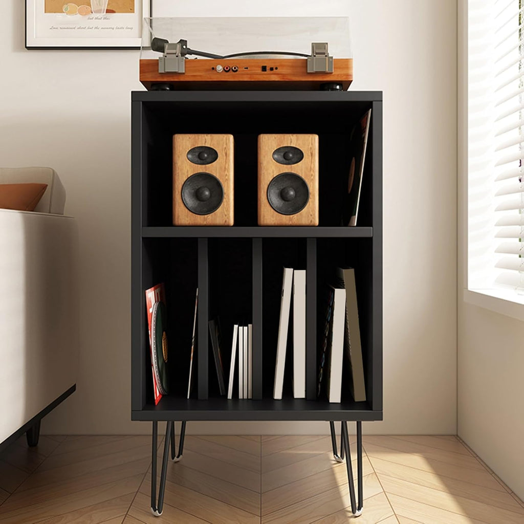 Modern AV Stereo Cabinet, Audio Rack & Media Shelf for Record Player, Home/Office/Theater Storage, Stylish Black Design, Durable & Functional Audio Furniture