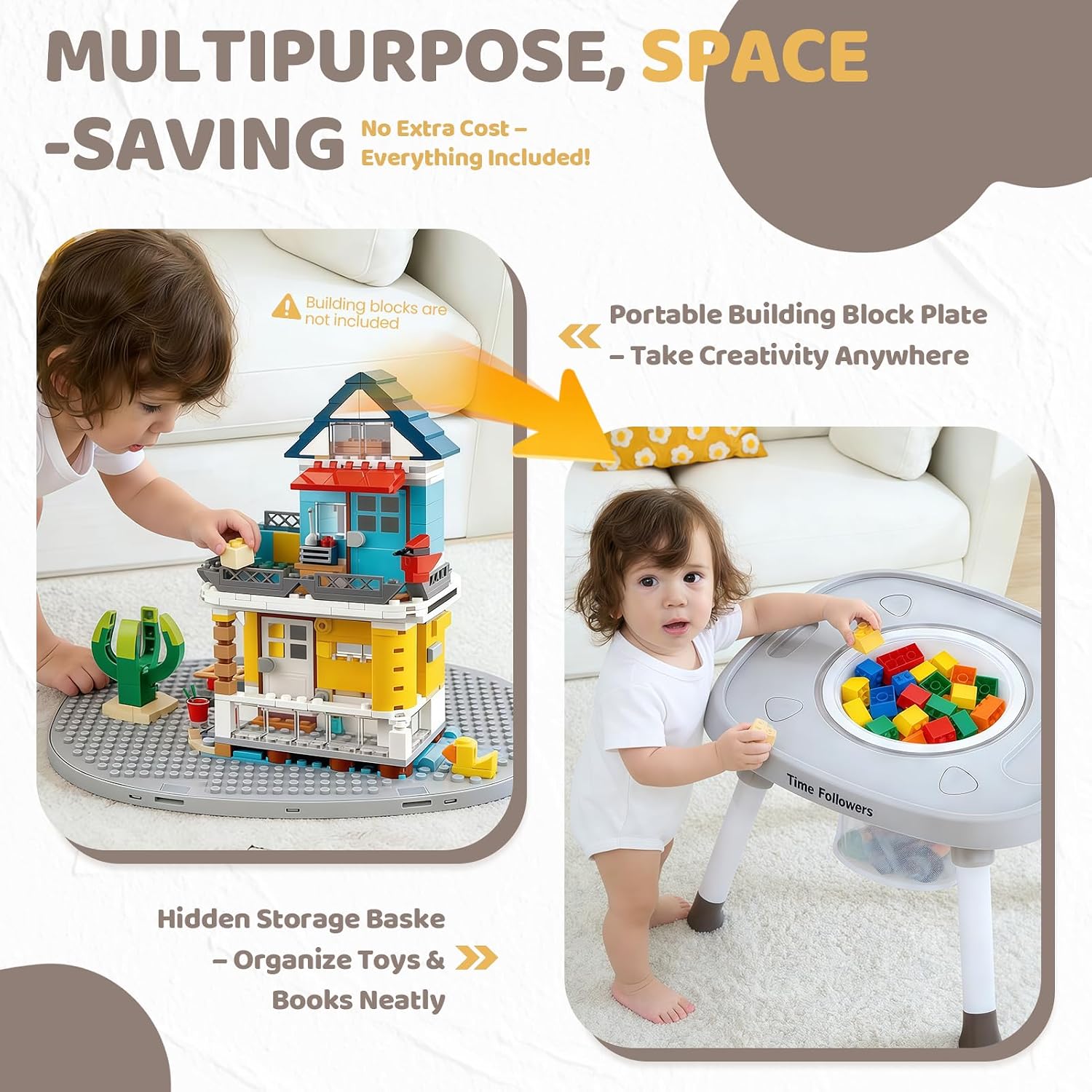 Time Followers® 6-in-1 Baby Activity Center | 4 Stage Montessori-Inspired Toys | Grow Stationary Standing Toddler Table | Jumpers & Bouncers | Must Have for Boy & Girl 6, 12, 24+ Month Old (Beige)