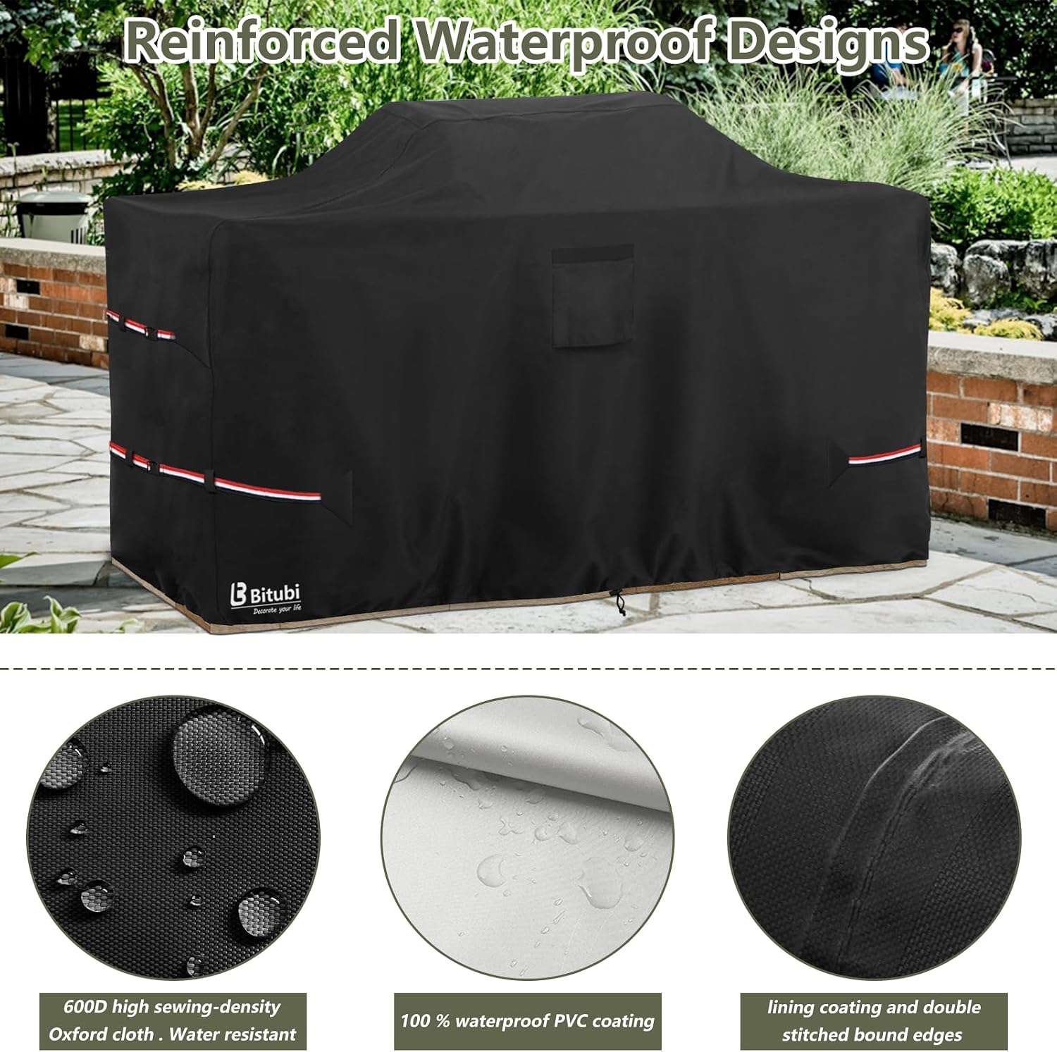 Bitubi 78 Inch Island Grill Cover - 600D Heavy Duty Waterproof All Weather Protection Extra Large Grill Cover,Black