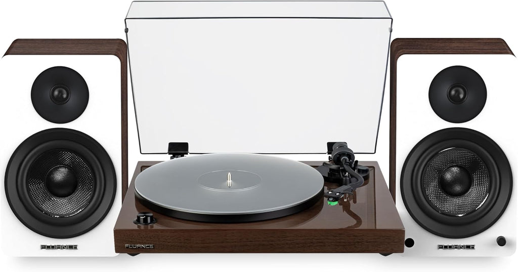 Fluance RT81+ Elite Vinyl Turntable (Walnut) and Ai61 6.5' Stereo Bookshelf Speakers (White Walnut) Bundle: High Fidelity Sound, Detailed Audio Reproduction, Seamless Integration