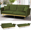 70' Velvet Futon Sofa Bed w/Adjustable Armrests & 2 Pillows, Convertible Futon Couch w/Adjustable Backrests, Modern Sleeper Bed for Living Room, Bedroom, Olive Green