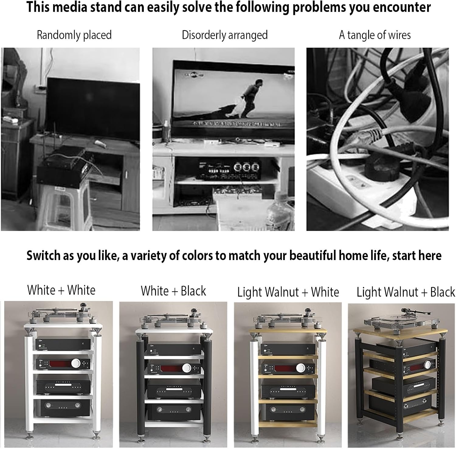AV Media Stand,Audio Rack Stereo Cabinet,Stereo Stand with Shock-Absorbing Feet,DVD Stand Storage Tower,Record Player Console Cabinet,Audio-Video Shelving,Entertainment Stand(Black,5floor)