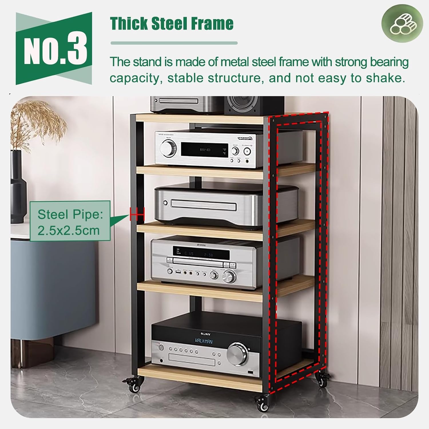 Heavy Duty Media Stereo Stand Equipment Shelf, 1 2 3 4 Layer Black Video Game/DVD Holder, Audio Component Rack Tower for Tv Accessories Record Player Console(H45cm-1Tier)