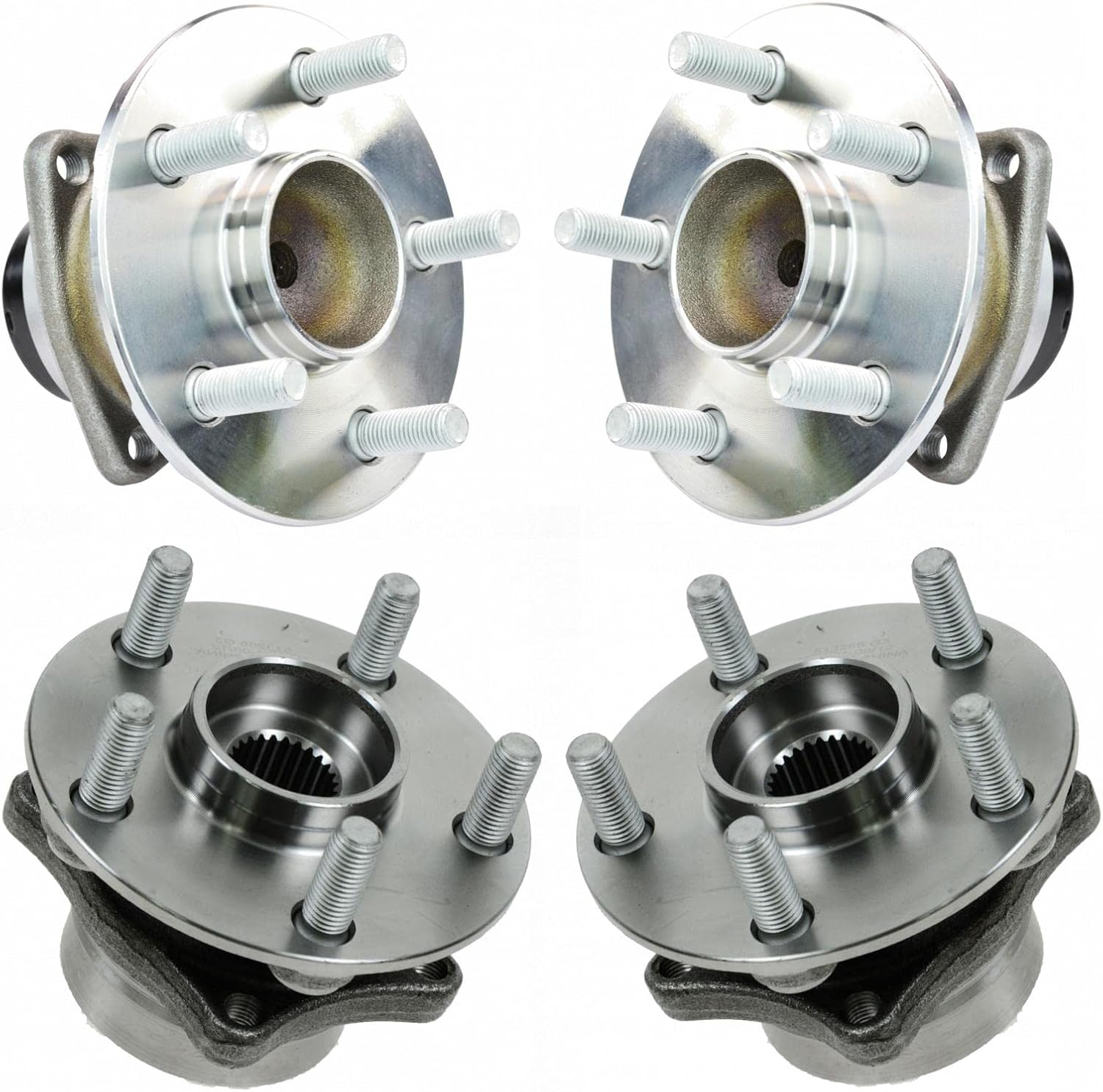 TRQ 2 Piece Front Rear Wheel Bearing & Hub Assembly Set Compatible with 2004-2009 Toyota Prius