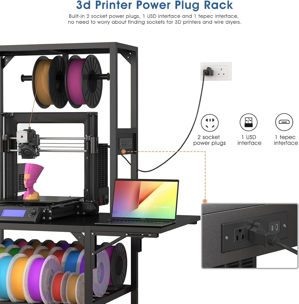 Rolling 3D Printing Stand Filament Organizer,3D Printer Stand with Filaments Storage - 3D Printer Table Filament Storage Rack Heavy Duty 3D Printer Cart Desk with Wheels for Workshop Studio Office