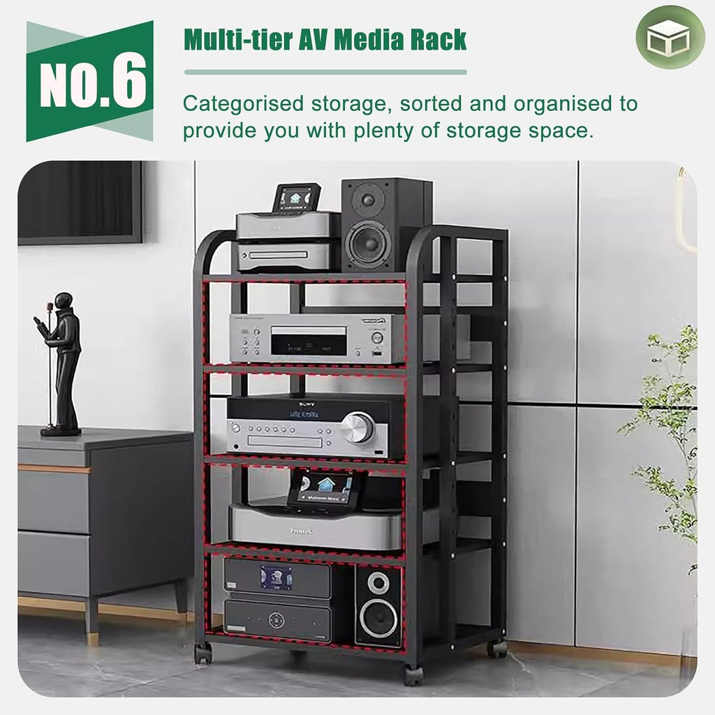 2 3 4 5 Tier Audio Equipment Rack Cabinet for Headphones Monitors Recording Video Game/DVD Shelf Stand Storage Shelf - Record Player Console Cabinet Vintage(3 Tier-H58cm)