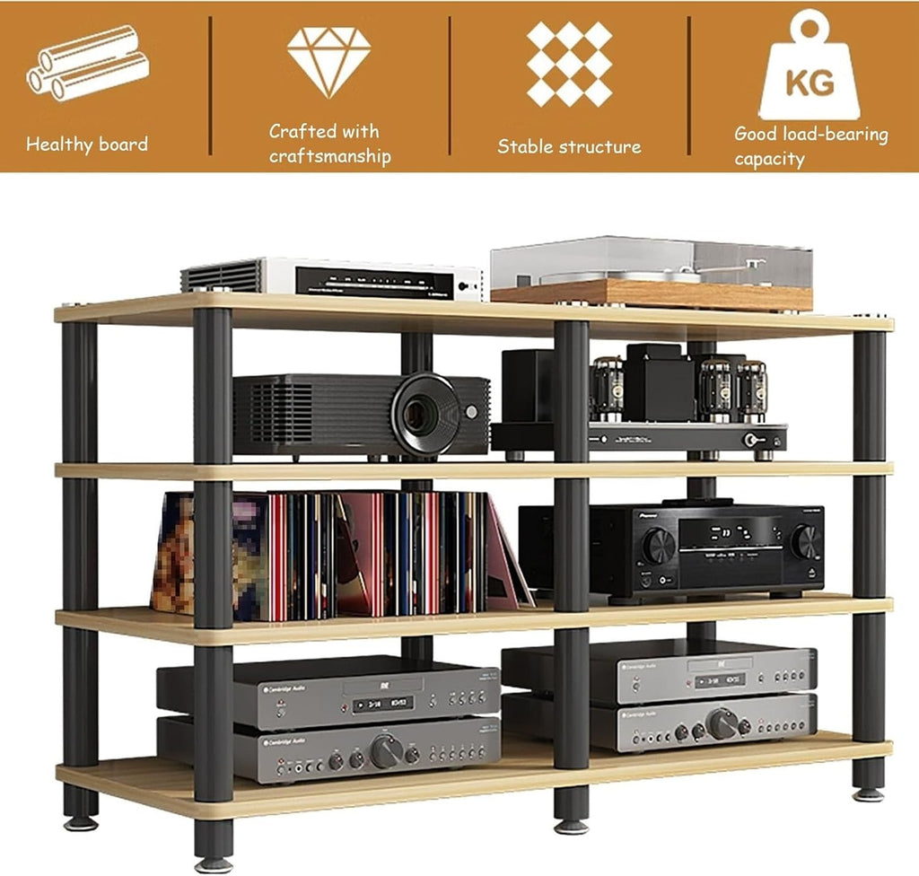 AV Media Stand, Audio Rack Corner Component Cabinet, Open Storage Shelf, Power Amplifier Shelf Equipment, TV Printer Storage Stand, for Home, Office(Natural,1 Tier 5CM/1.9in)