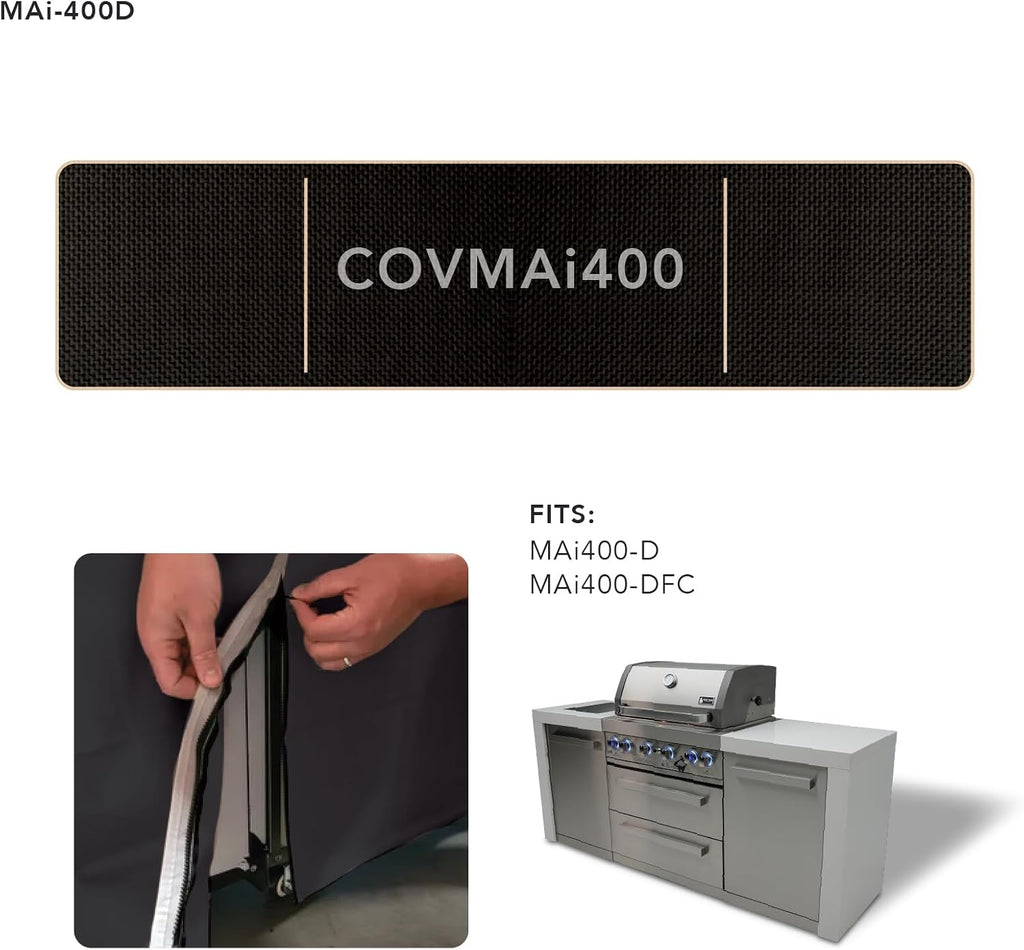 Mont Alpi Heavy Duty Black Water Resistant All Weather Cover for 82'W x 23'D Deluxe Original and Black Outdoor Kitchen Island Grill Models - MAi400 / MAi400-D / MAi400-BSS / MAi400-DFC / MAi400-BSSFC