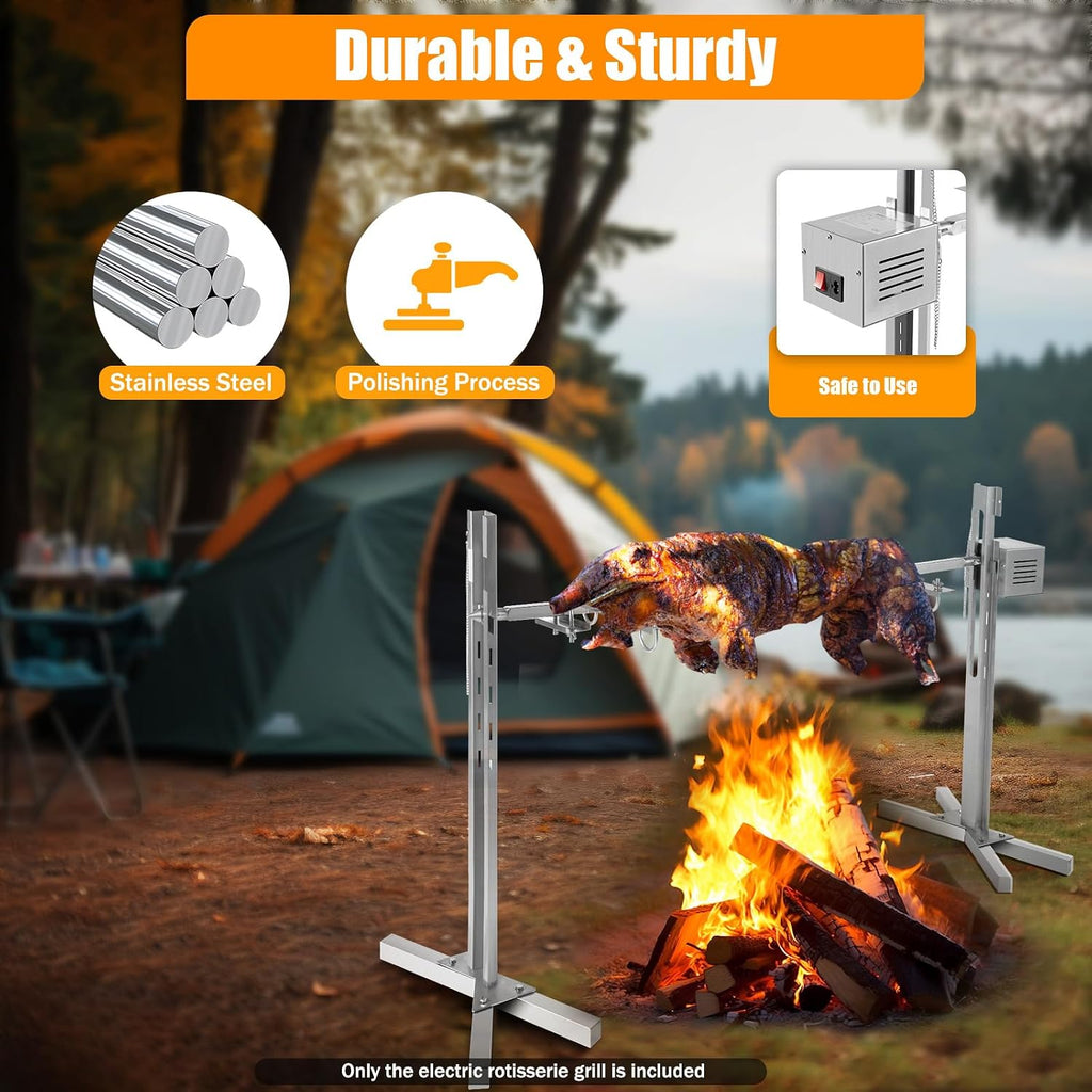 53' Electric BBQ Rotisserie Grill Kit, Rotisserie Kit for Grill with Automatic Rotisserie Motor, Pig Spit Rotisserie Grill, Height Adjustable Stainless Steel Roaster Stand for Roasting Pig Lamb