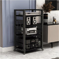 Audio Rack 4 Tier Stereo Rack Audio Equipment Rack Wooden Audio Rack Cabinet Open HiFi Rack with Wheels Audio Component Rack Durable(Nero)