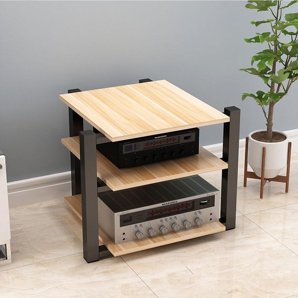 3/4-Tier Media Stand Modern AV Component Cabinet CD Player Stand Corner Audio Rack Tower Wooden Stereo Equipment Storage Cabinet for Home/Office/Theat(B-3-Tier)