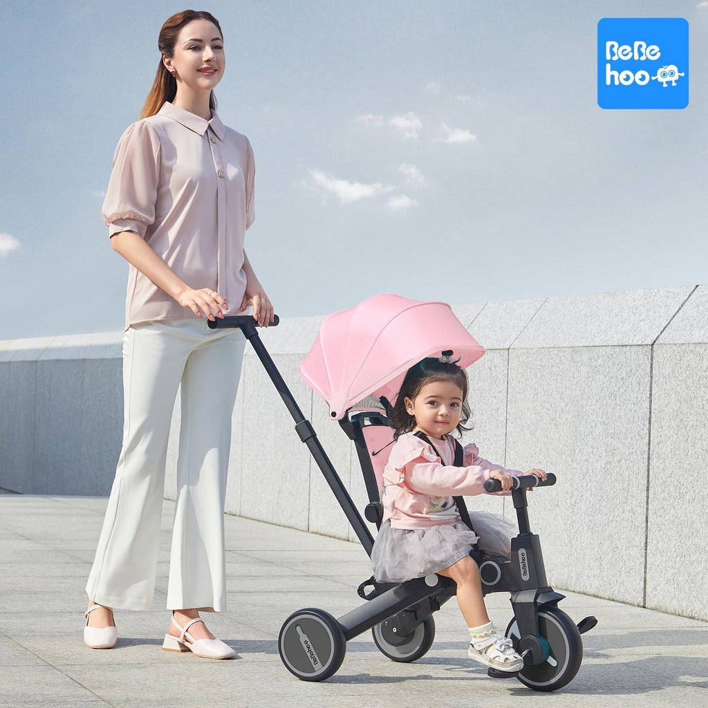 Tricycle Stroller for Toddler,Foldable Baby Tricycle,Kids Balance Bike with Push Handle,Toddlers Stroller Bike with 1 to 5 Years,7-in-1 Push Tricycle Bike for Kids (Pink)