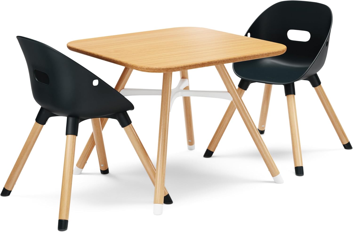 Lalo The Play Kit - Kids Table & Chairs Set with Sustainably Sourced Wood Table & 2 Non-Toxic Bucket Seat Chairs - Safe & Comfortable - Natural/Licorice