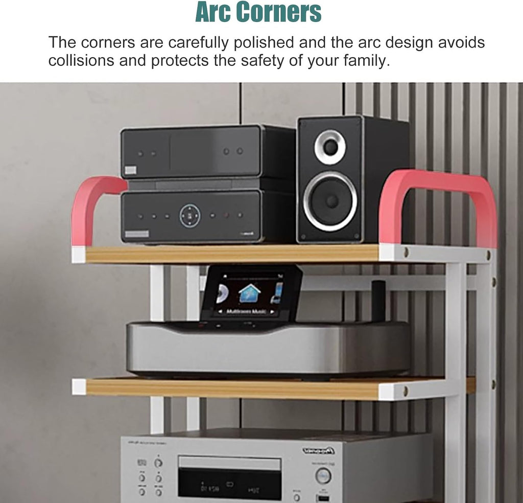 Audio Component Rack Tower Media Stereo Stand Equipment Shelf with Wheels, 3/4/ 5 Layer Steel Heavy Duty Home Entertainment System Organizer Holder (5 Tier c)