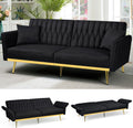 70' Velvet Futon Sofa Bed with 2 Pillows and Adjustable Armrests, Convertible Sleeper Bed W/Adjustable Backrests, Modern Loveseat for Living Room, Bedroom, Black