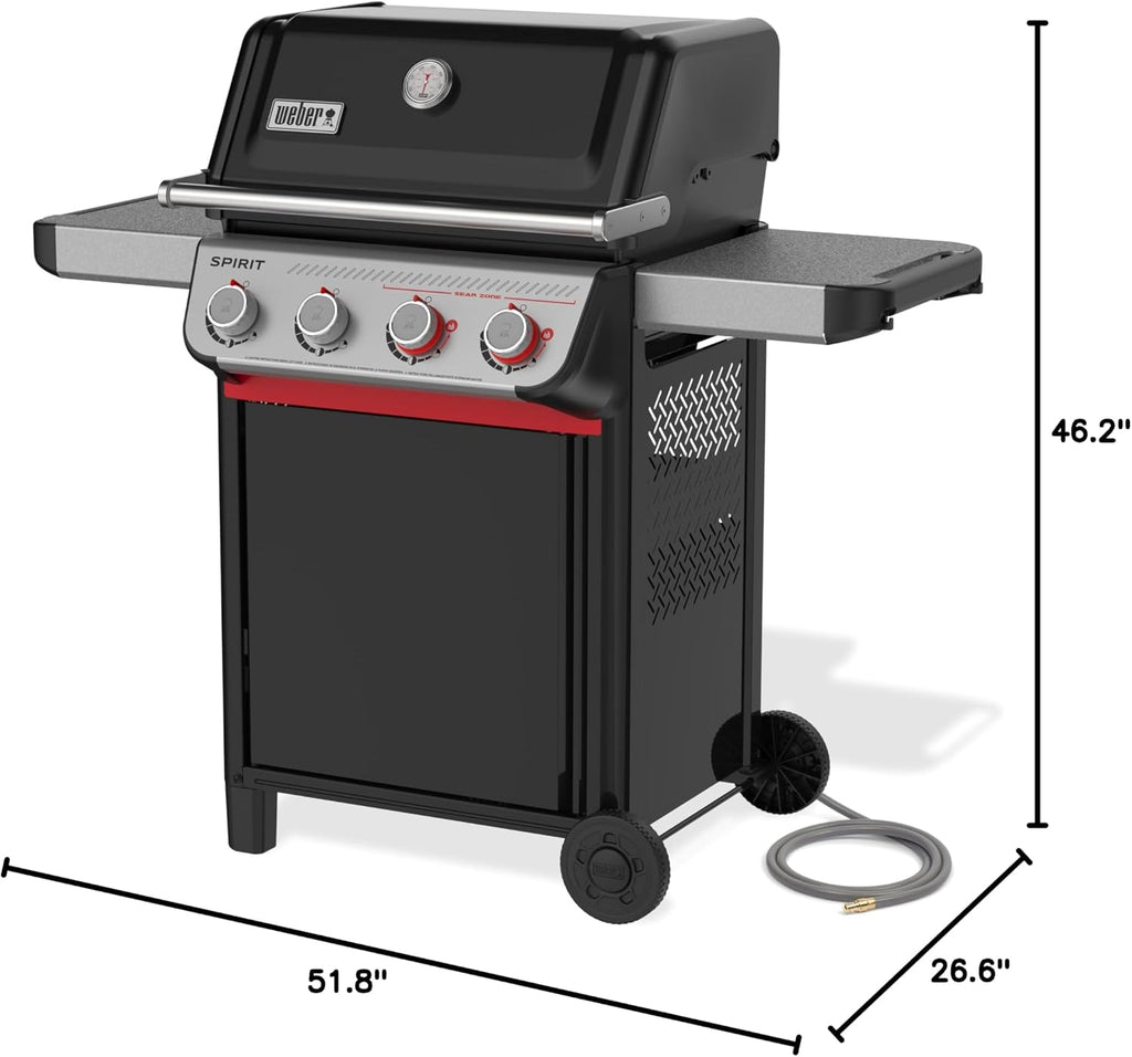 Weber Spirit E-425 Natural Gas Grill for Outdoor Cooking and BBQ, 4 Burner, Black – Porcelain-Enameled Cast-Iron Grates 2 Boost Burners & Sear Zone