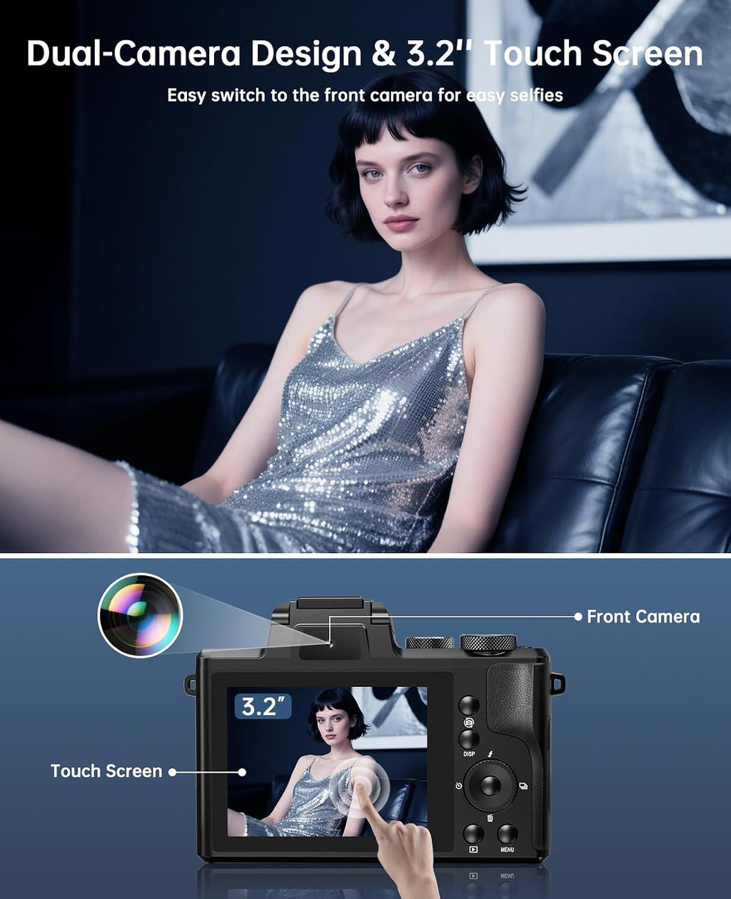 XNSIAKXA 8K Digital Cameras for Photography Autofocus 88MP WiFi Professional 16X Digital Zoom Photography Camera with Dual-Lens for YouTube with Lens Hood, Touch Screen, 2 Batteries & Charging Stand