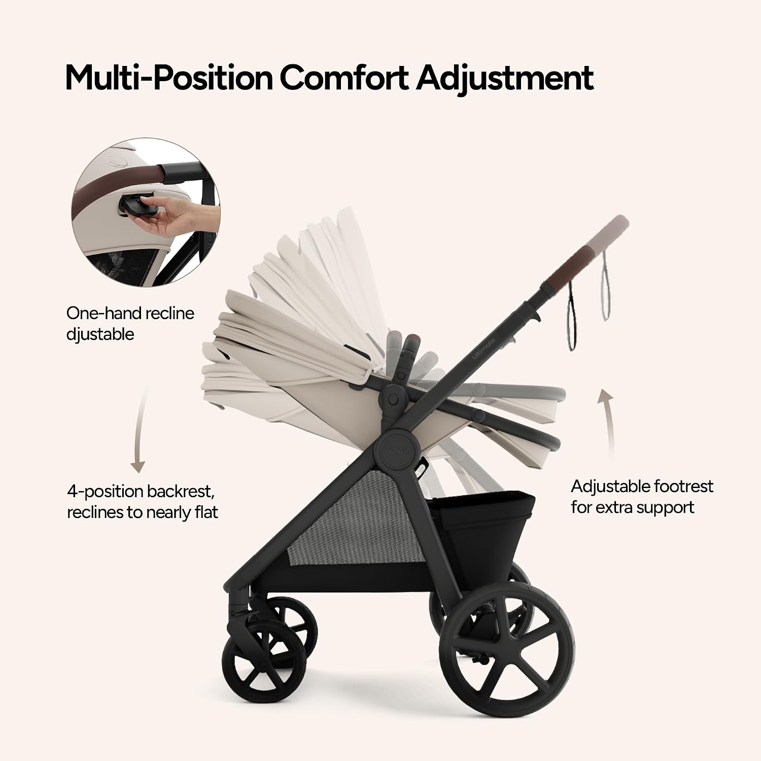 Mompush Ultimate 3 Baby Stroller, Premium Convertible Full-Size Stroller for Toddler to 50 lbs – 11.8' All-Terrain Wheels; Four-Wheel Suspension; Reversible Extendable Seat; One-Second Fold