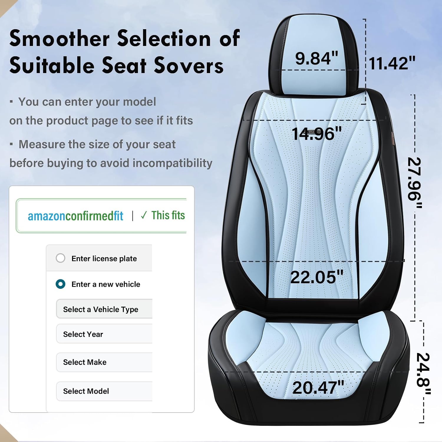 Coverado Front and Rear Seat Covers, 5 Seat Universal Seat Covers, Faux Leather Seat Cover for Trucks, Waterproof Car Seat Protector, Car Seat Cover Car Seat Cushion Fit for Most Cars (Black&Blue)