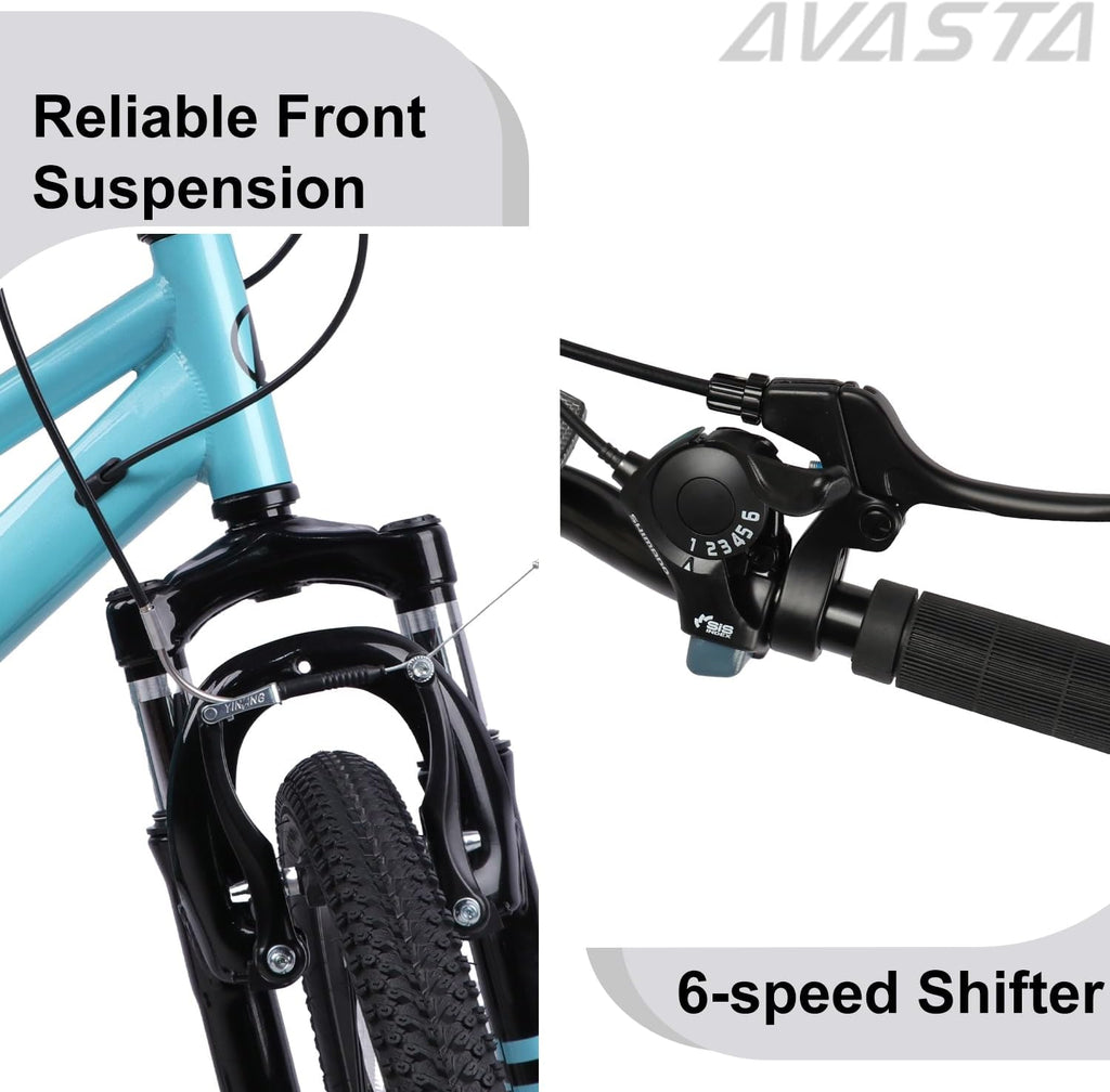 AVASTA Govet 20'' Kids Mountain Bike for 6-12 Years Old Boys Girls with Suspension Fork, 6 Speeds Drivetrain, Multiple Colors
