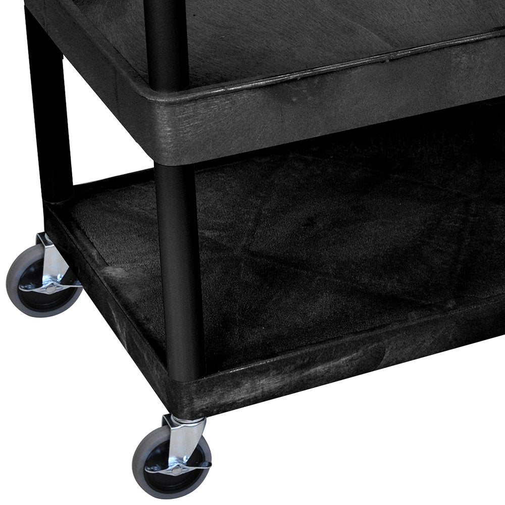 LUXOR TC112-B Large Tub Top/Middle and Flat Bottom Shelf Cart, Caster Wheels with Locking Brake, Assembly Required, 32'W x 24'D x 36.5'H, 133 lbs.