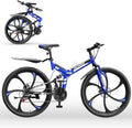Outroad 26 Inch Folding Mountain Bike, 21 Speed Full Suspension High-Carbon Steel MTB Foldable Bicycle, Dual Disc Brake Non-Slip Folding Bikes for Adults/Men/Women, Black, Orange and Green