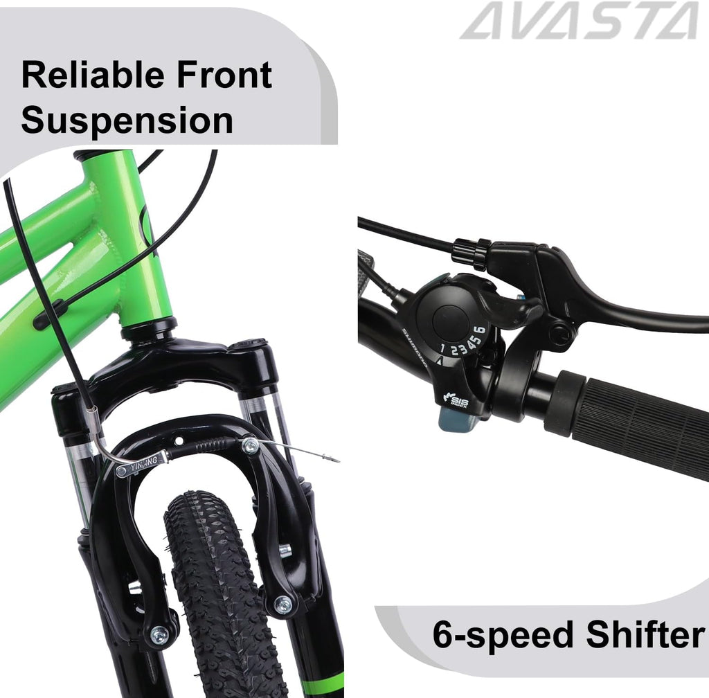 AVASTA Govet 20'' Kids Mountain Bike for 6-12 Years Old Boys Girls with Suspension Fork, 6 Speeds Drivetrain, Multiple Colors