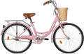Max4out Women Bike Beach Cruiser Bike for Adult, 24 & 26 Inch Comfort Bikes with Rattan Front Basket, Womens Bicycle with Adjustable Seat and Dual V-Brake (Pink & White & Green & Purple & Black)
