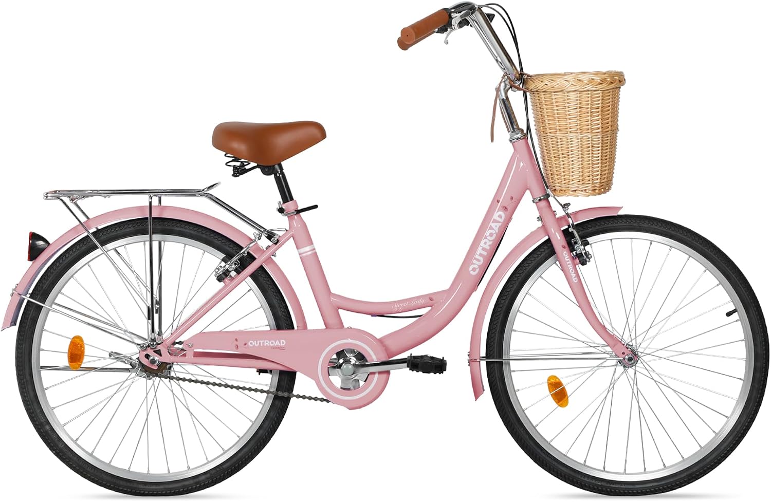 Max4out Women Bike Beach Cruiser Bike for Adult, 24 & 26 Inch Comfort Bikes with Rattan Front Basket, Womens Bicycle with Adjustable Seat and Dual V-Brake (Pink & White & Green & Purple & Black)