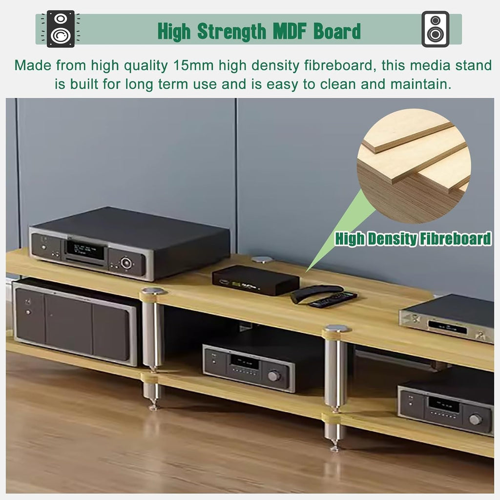 Home Theater AV Display Rack Heavy Duty, Audio Component Cabinet/Media Stereo Stand Equipment Shelf, 2 3 4 Tier Wooden Audio Equipment Organizer Shelf(Beige,120x48x42cm)