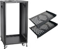 RIVECO 22U Stereo & Studio Rack with Caster Wheels, Rolling Network Cabinet, Open Frame Audio Rack for 19-inch Video Music Recording & IT Equipment Lifting Handle & 10' Rack Shelves 2 PCS