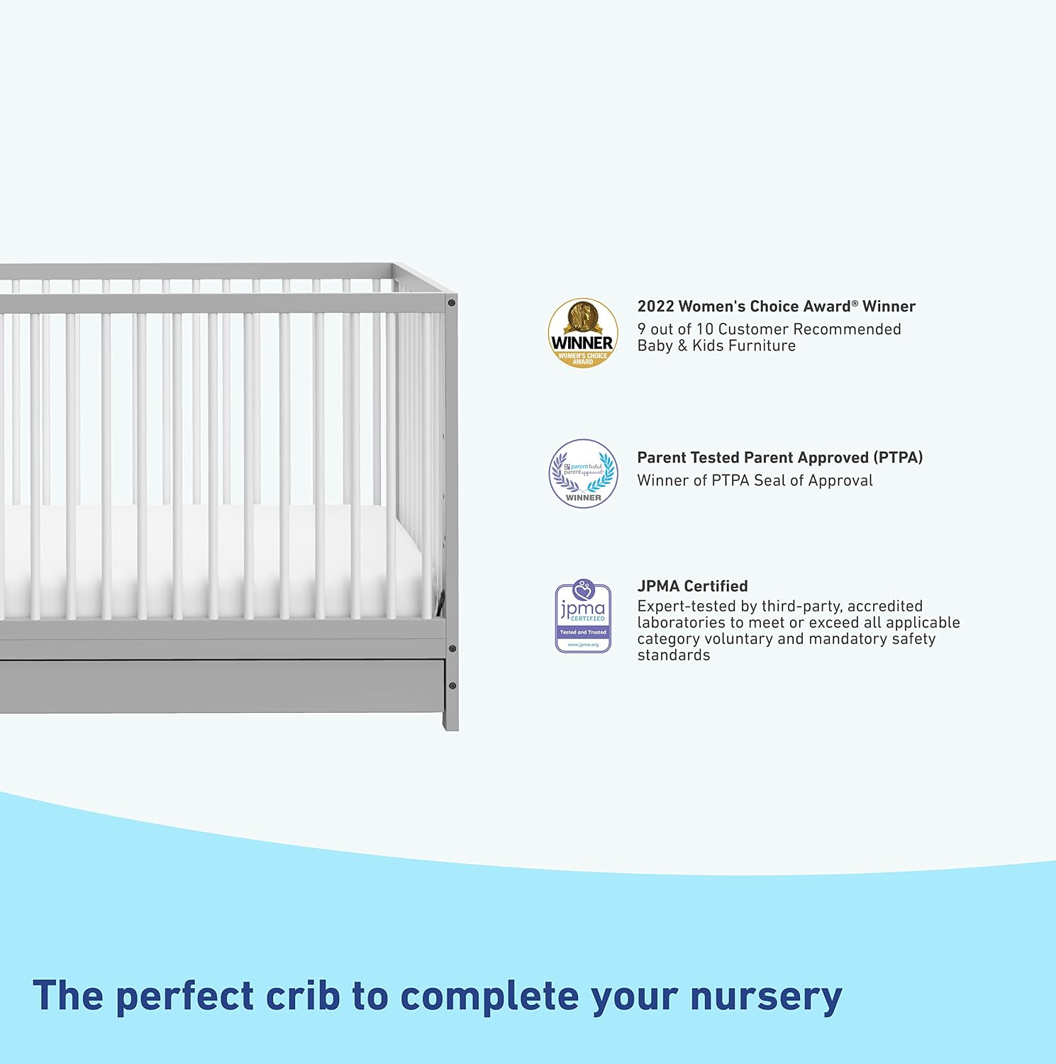 Graco Teddi 5-in-1 Convertible Crib with Drawer – GREENGUARD Gold Certified, Full-Size Nursery Storage Drawer, Baby Crib Converts to Toddler Bed, Daybed and Full-Size Bed (Pebble Gray and White)