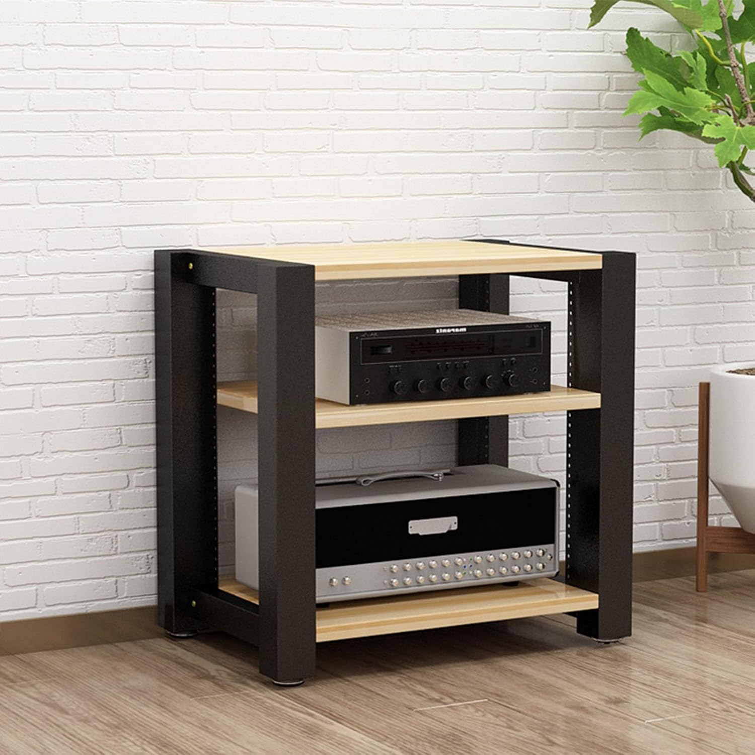 2/3/4/5-Tier Audio/Video Component Cabinet Media Stand CD Player Stand Stereo Equipment Storage Rack with Height Adjustable Wooden Shelf for Home/Offi(A-3-Tier)