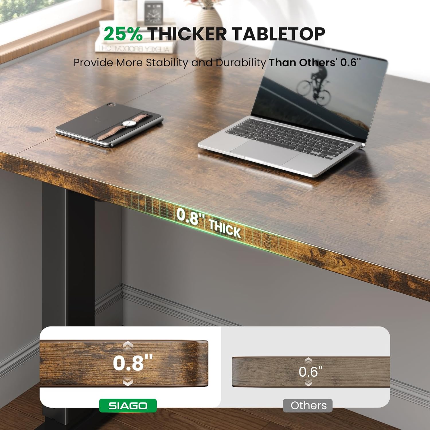 SIAGO Electric Standing Desk Adjustable - 48 x 24 Inch Sit Stand up Desk with Cable Management - 3 Memory Preset Adjustable Height Table