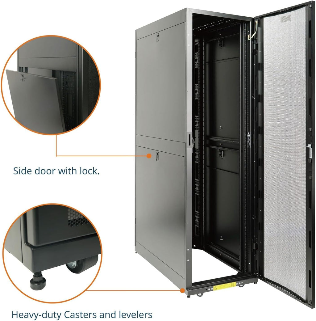 Tecmojo 45U Server Rack Cabinet - PRE-Assembled 24inch Width 48inch Depth IT Network Equipment Cabinet Rack Enclosure with Casters - 3000lbs Weight Capacity(06Black)