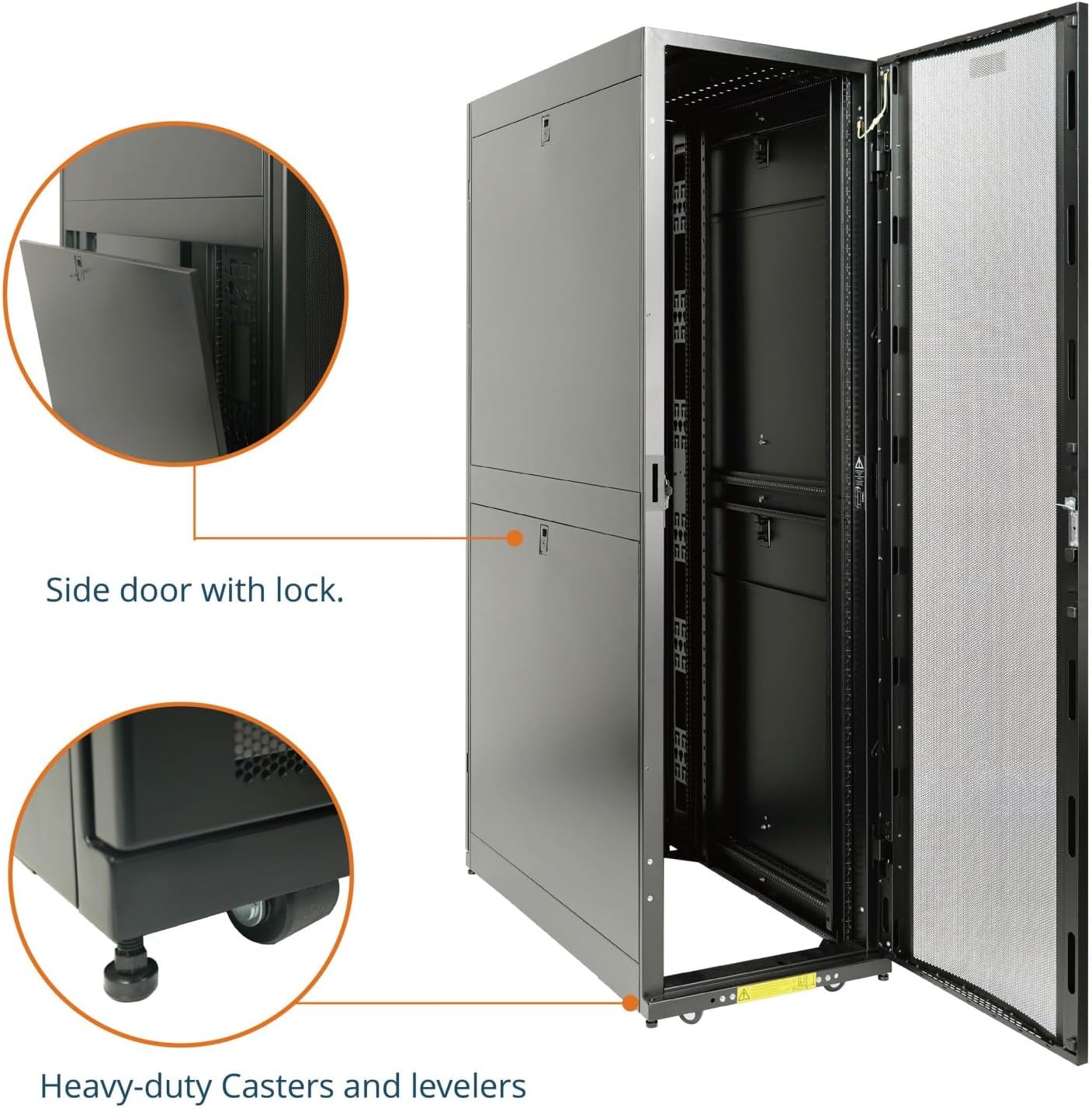 Tecmojo 45U Server Rack Cabinet - PRE-Assembled 24inch Width 48inch Depth IT Network Equipment Cabinet Rack Enclosure with Casters - 3000lbs Weight Capacity(06Black)