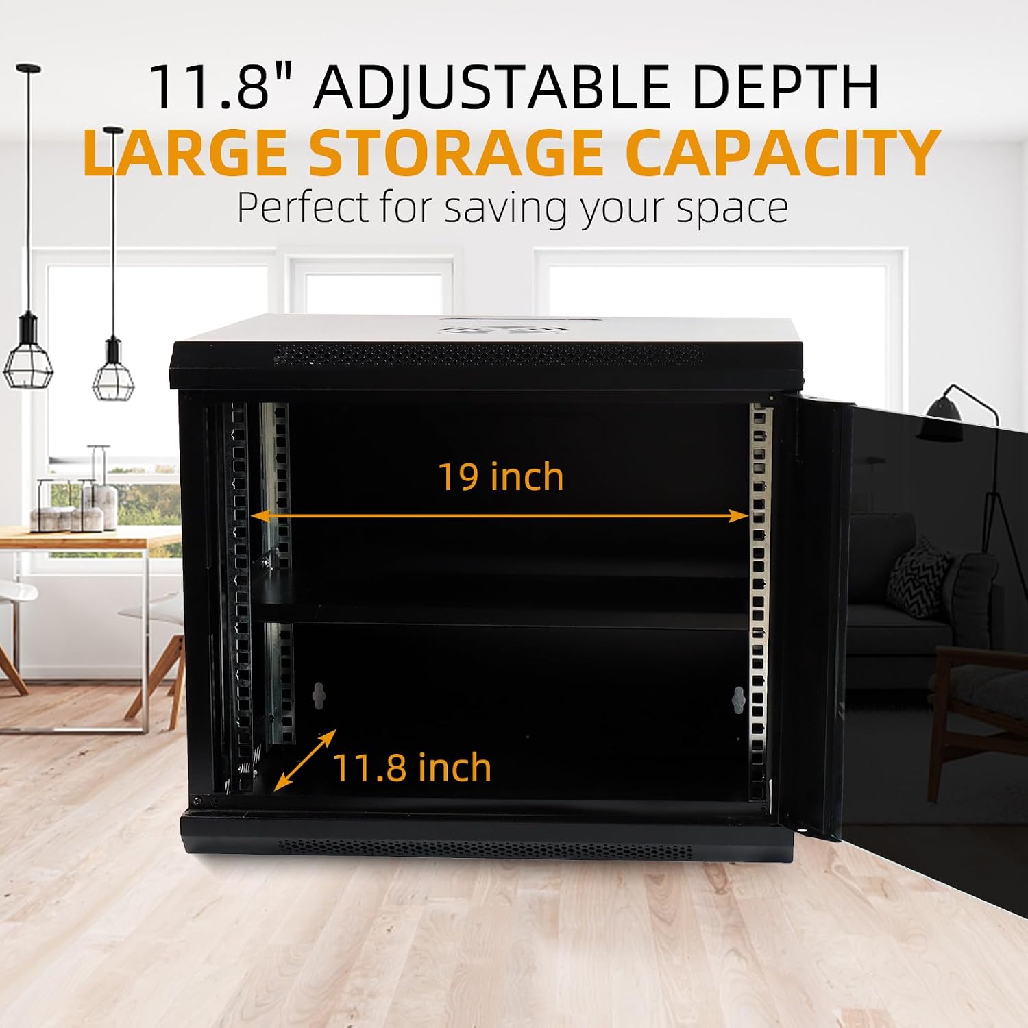 9U Wall Mount Network Server Cabinet with Glass Door, Locks, Removable Side Panels, for IT Equipment, A/V Devices