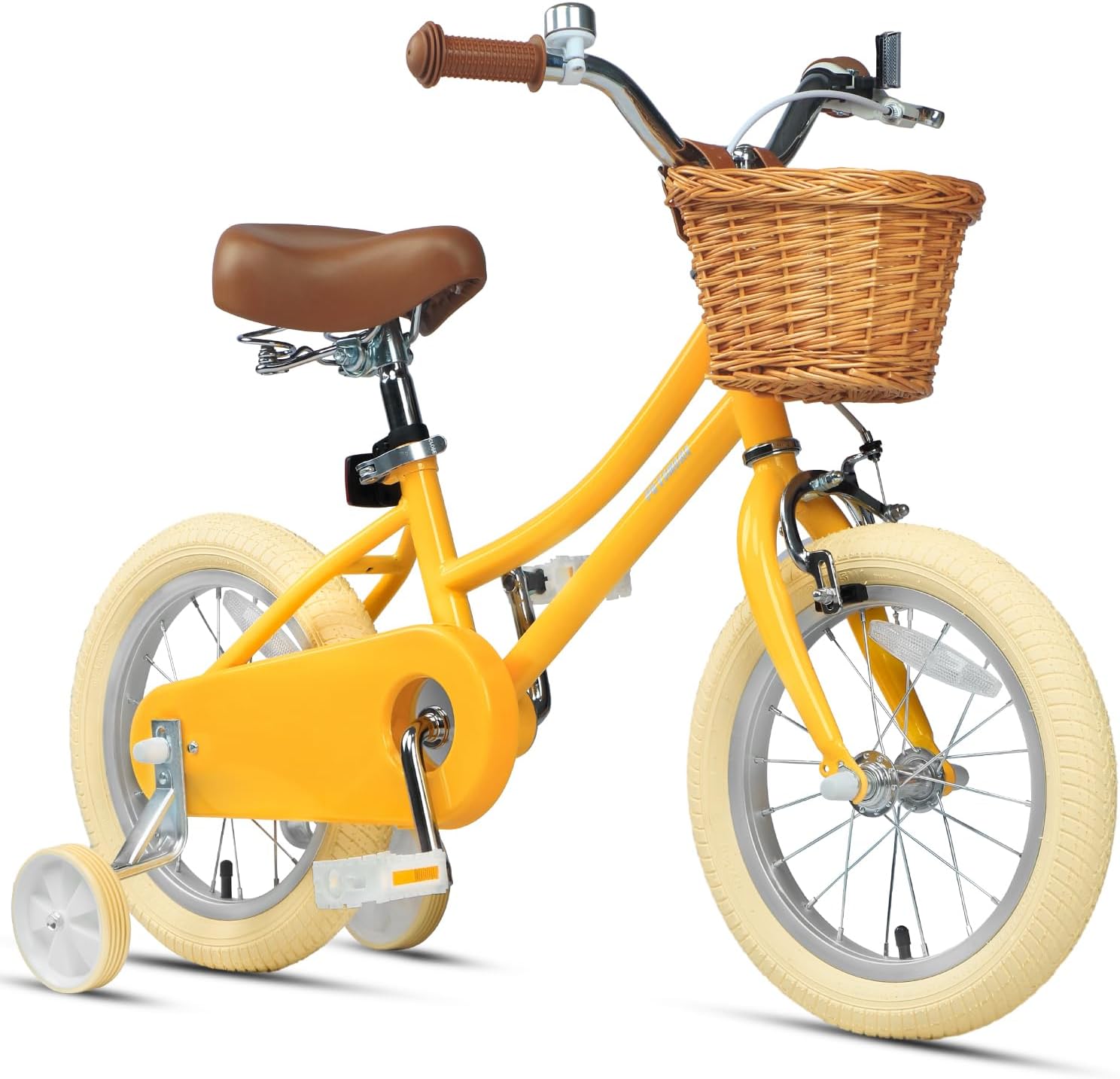 Petimini Vintage Kids Bike for Girls, 12–20 Inch Classic Bicycle with Wicker Basket & Bell, High Tensile Steel Frame, Training Wheels (12–18'), 85% Pre-Assembled, Retro Bike for Outdoor Riding