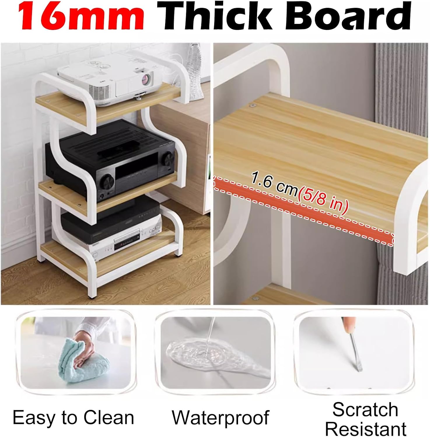 Modern 3-Tier Record Player Stand & Audio Equipment Rack - Wooden Media Cabinet for Bedroom, Restaurant, Conference Room - Stylish Stereo Storage Shelf (White-C)