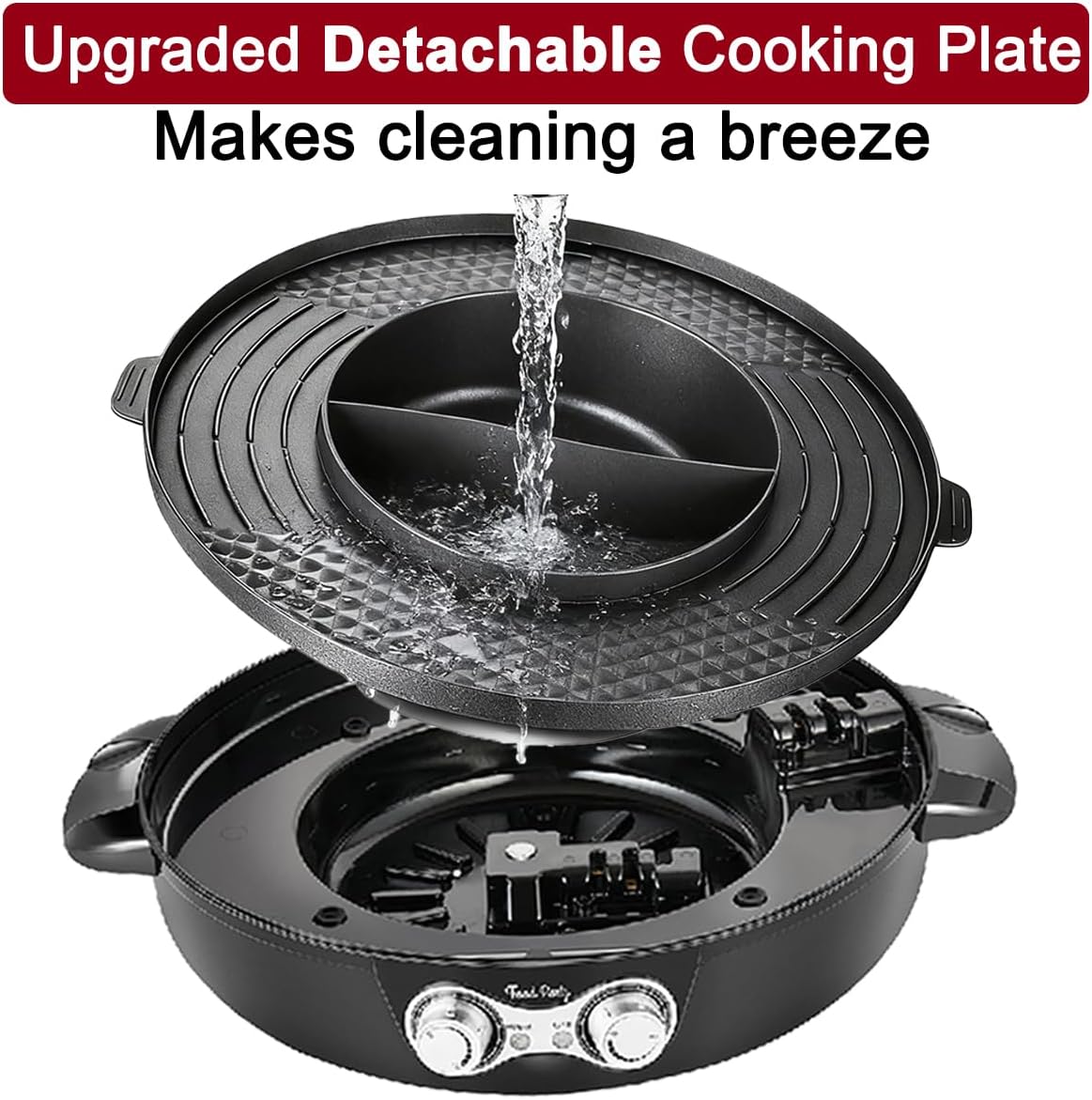 Food Party Hot Pot Electric Korean BBQ Grill 2 in 1 Hotpot Smokeless Indoor Grill Removable Cooking Plate Easy Cleaning 110V 1800W Shabu Shabu Pot with Divider