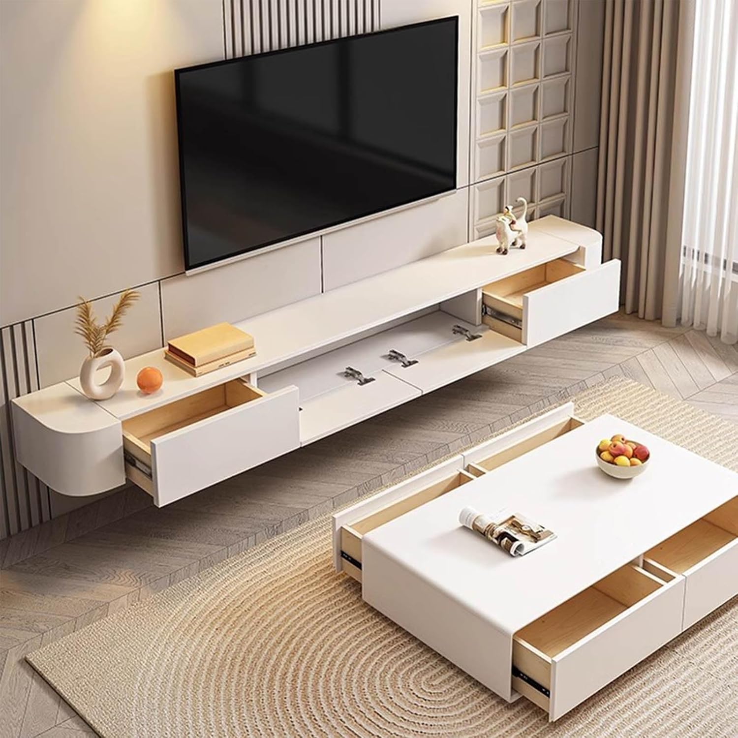 Solid Wood Wall-Mounted TV Cabinet - 47.2' White Media Console & Storage Unit for Living Room, Stylish TV Bench for Media Equipment & Entertainment Setup