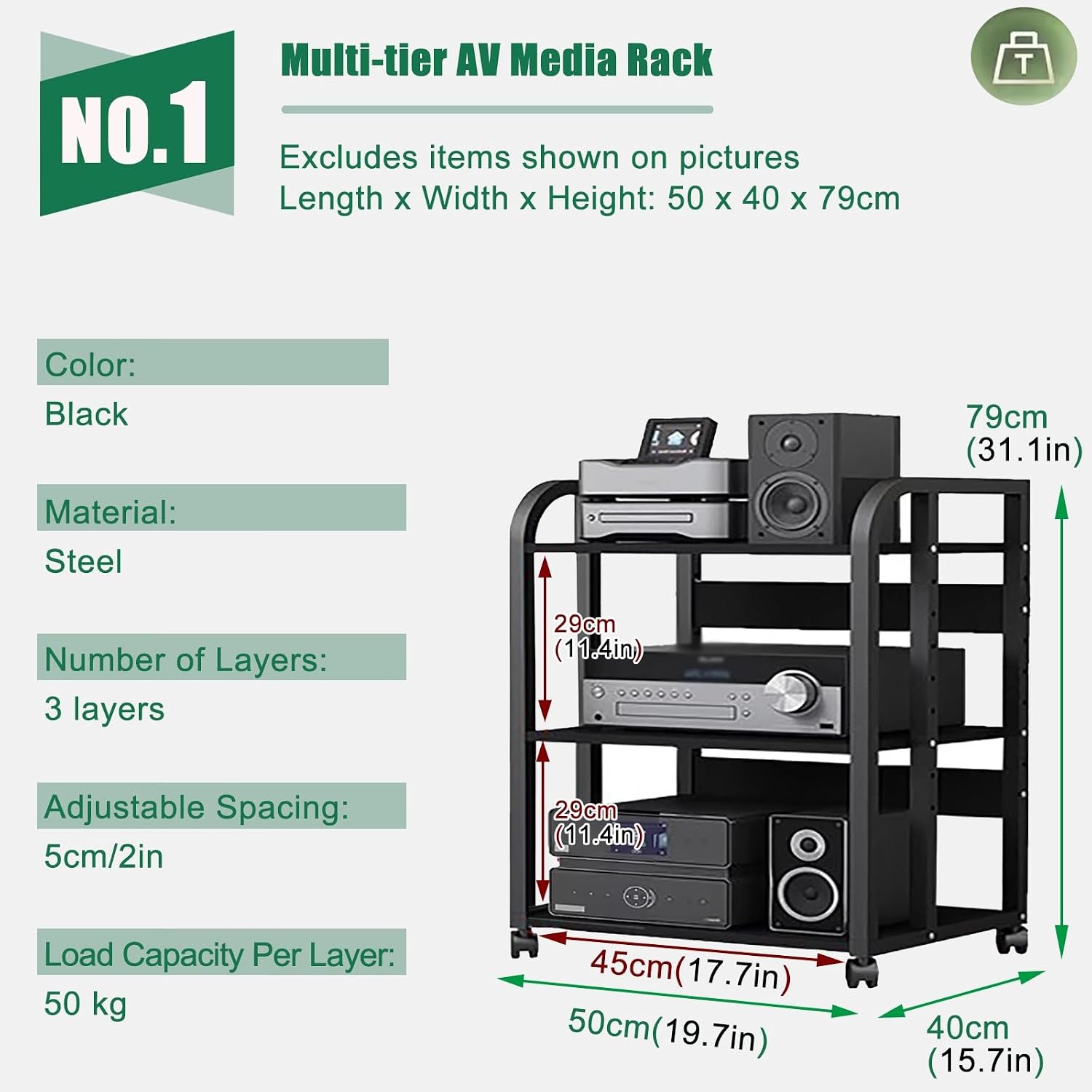 2 3 4 5 Tier Audio Equipment Rack Cabinet for Headphones Monitors Recording Video Game/DVD Shelf Stand Storage Shelf - Record Player Console Cabinet Vintage(3 Tier-H79cm)