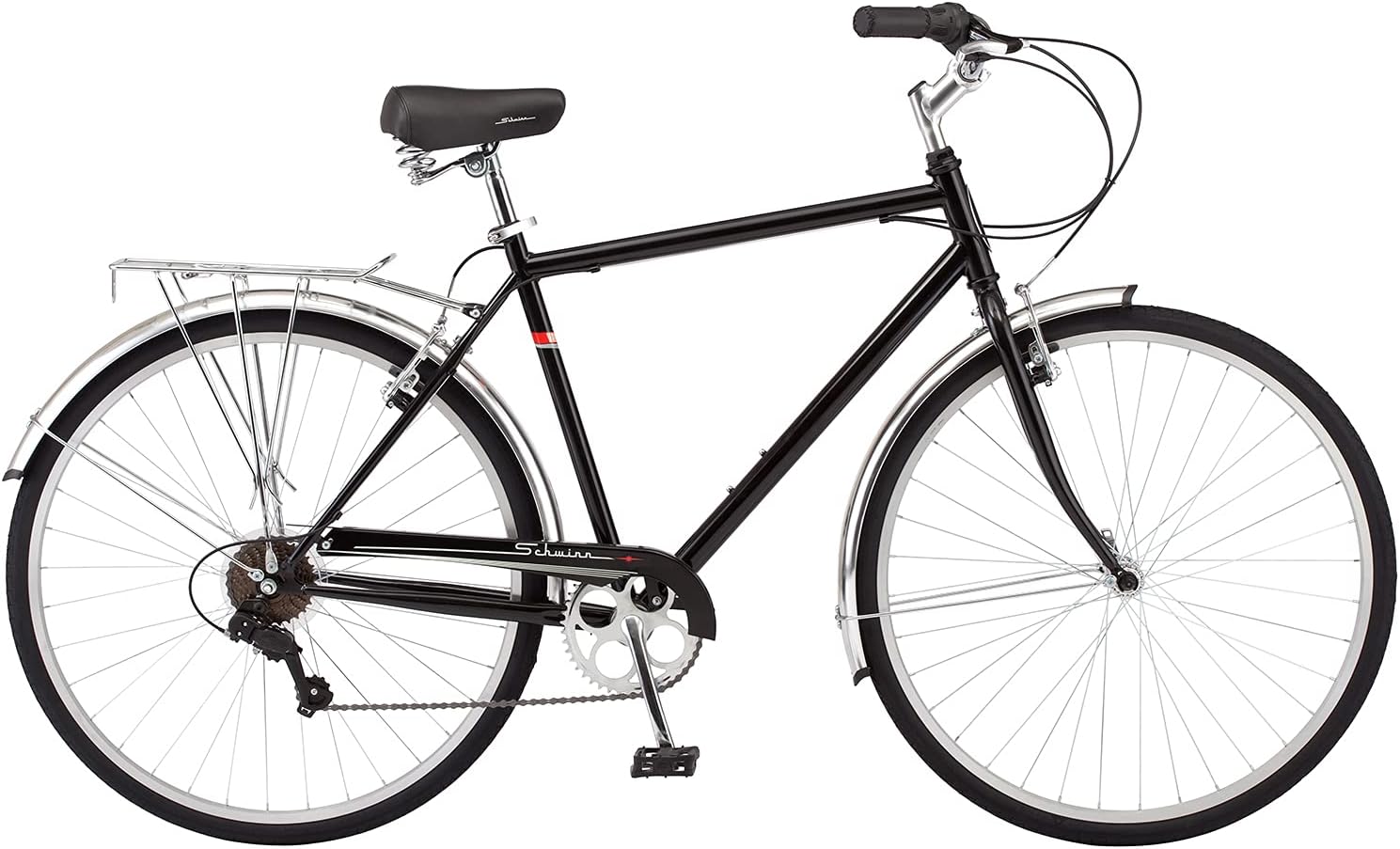 Schwinn Wayfarer Hybrid Bike, 700c Mens and Womens Bike, 7-Speed Hybrid Bicycle, Retro Steel Frame, Front and Rear Linear Pull Brakes, Fenders, Cargo Space, Adult Bicycle