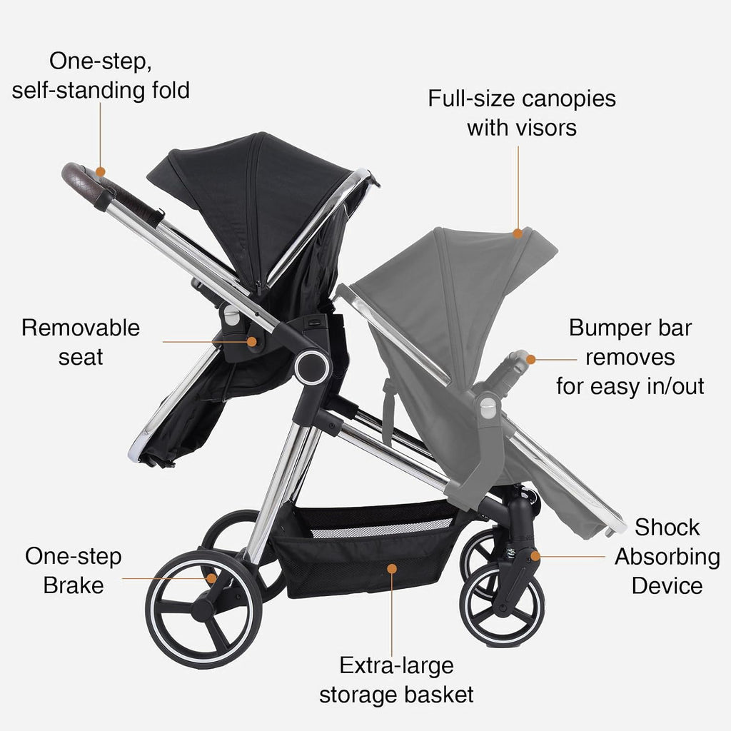 Double Stroller for Twins Infants and Toddlers, Foldable Tandem, Convertible Twin to Single Stroller, Compact Light Weight, Ages 0-3 Years
