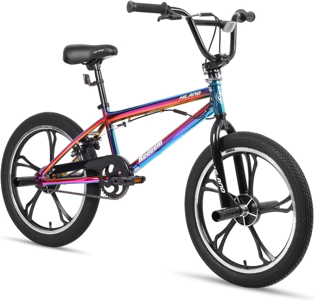 Hiland 20 Inch 3 5 Spoke Kids BMX Bike for Boys Girls Ages 5-12, 360 Degree Rotor Freestyle, 4 Pegs Single Speed Kid's BMX Bicycle, Multiple Colors