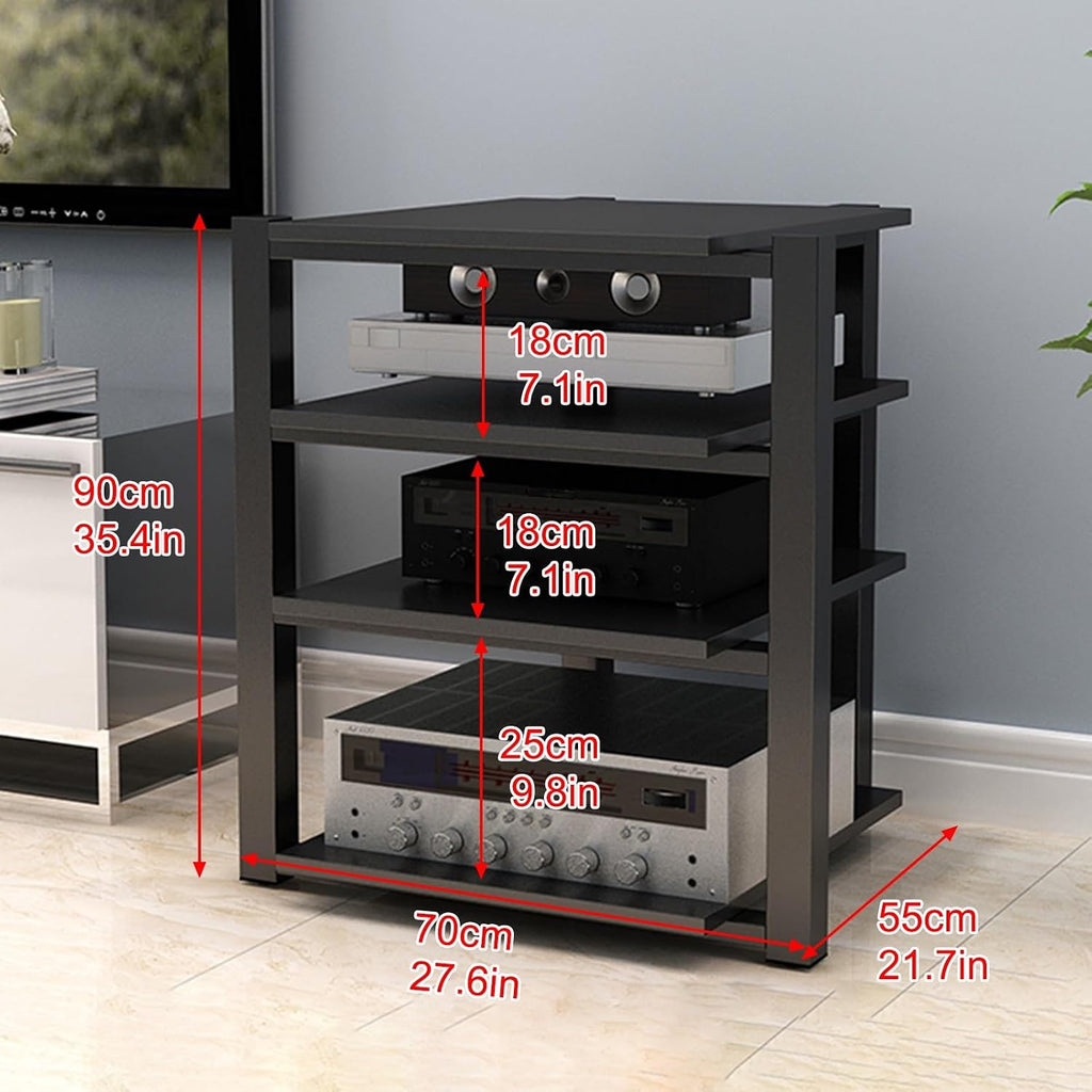 Light Brown AV Cabinet Audio Rack - Stereo Media Stand for Home, Office & Theater, Record Player & Audio Component Tower, 90cm/35.4in - Stylish & Functional
