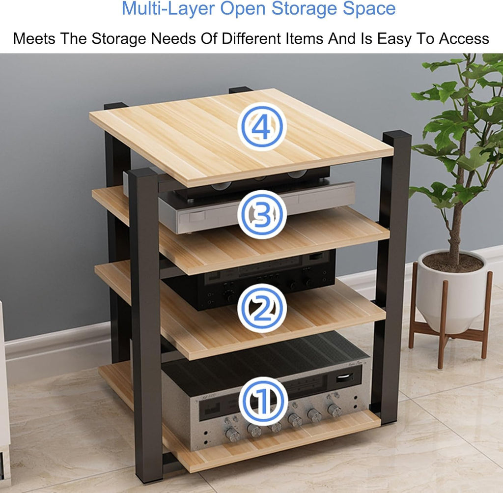 Brown AV Cabinet Audio Rack - 90cm Stereo Media Stand for Record Players, Home Theater, and Office - Audio Component Tower Storage Solution